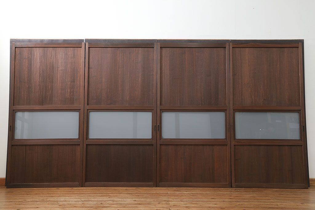 古民具・骨董 鏡板が桐材の珍しいガラス帯戸　4枚セット　(引き戸)