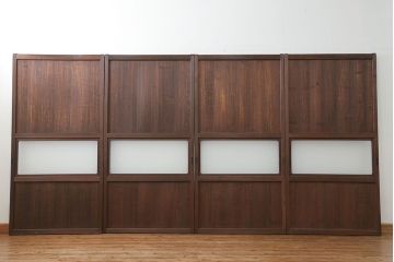 古民具・骨董 鏡板が桐材の珍しいガラス帯戸　4枚セット　(引き戸)