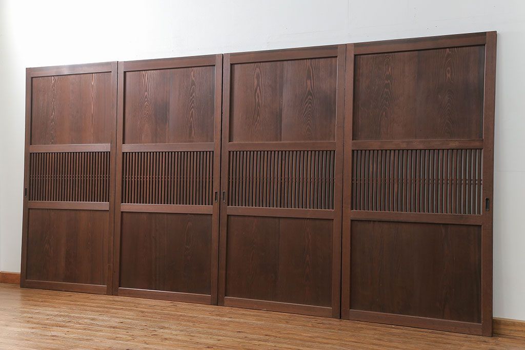 古民具・骨董 上質なガラス入り格子帯戸　4枚セット　(引き戸、ガラス帯戸)