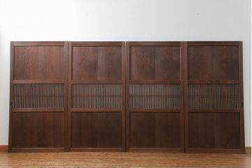 古民具・骨董 上質なガラス入り格子帯戸　4枚セット　(引き戸、ガラス帯戸)