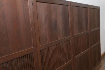 古民具・骨董 上質なガラス入り格子帯戸　4枚セット　(引き戸、ガラス帯戸)