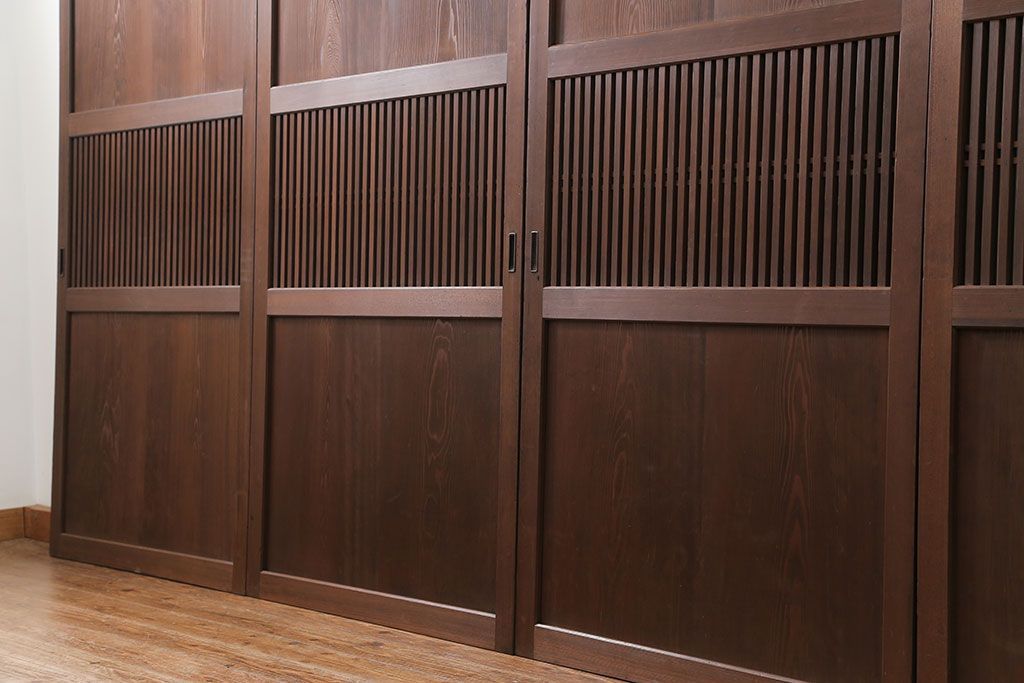 古民具・骨董 上質なガラス入り格子帯戸　4枚セット　(引き戸、ガラス帯戸)