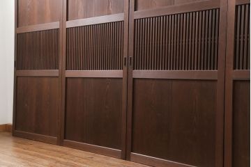 古民具・骨董 上質なガラス入り格子帯戸　4枚セット　(引き戸、ガラス帯戸)