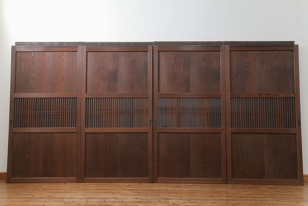 古民具・骨董 上質なガラス入り格子帯戸　4枚セット　(引き戸、ガラス帯戸)