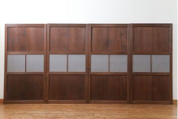 古民具・骨董 上質なガラス入り格子帯戸　4枚セット　(引き戸、ガラス帯戸)