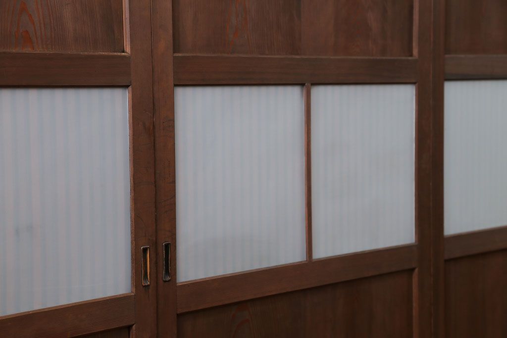 古民具・骨董 上質なガラス入り格子帯戸　4枚セット　(引き戸、ガラス帯戸)