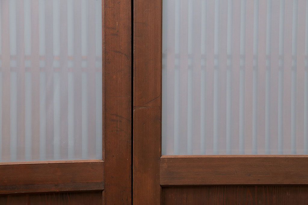 古民具・骨董 上質なガラス入り格子帯戸　4枚セット　(引き戸、ガラス帯戸)