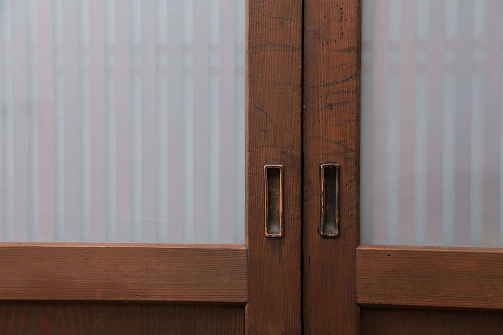 古民具・骨董 上質なガラス入り格子帯戸　4枚セット　(引き戸、ガラス帯戸)