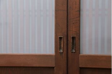 古民具・骨董 上質なガラス入り格子帯戸　4枚セット　(引き戸、ガラス帯戸)