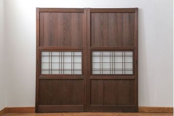 アンティーク 上品な格子入りガラス帯戸　2枚セット(建具、引き戸)