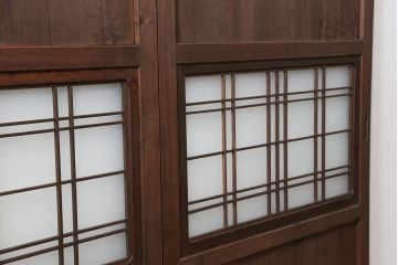 アンティーク 上品な格子入りガラス帯戸　2枚セット(建具、引き戸)