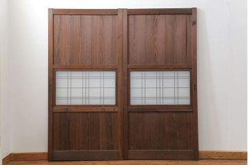 アンティーク 上品な格子入りガラス帯戸　2枚セット(建具、引き戸)