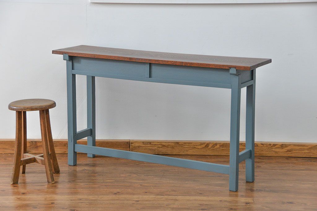 アンティーク家具　アンティーク ペイント仕上げ　横長作業台(6)　(机、在宅ワーク、在宅用デスク、作業台)