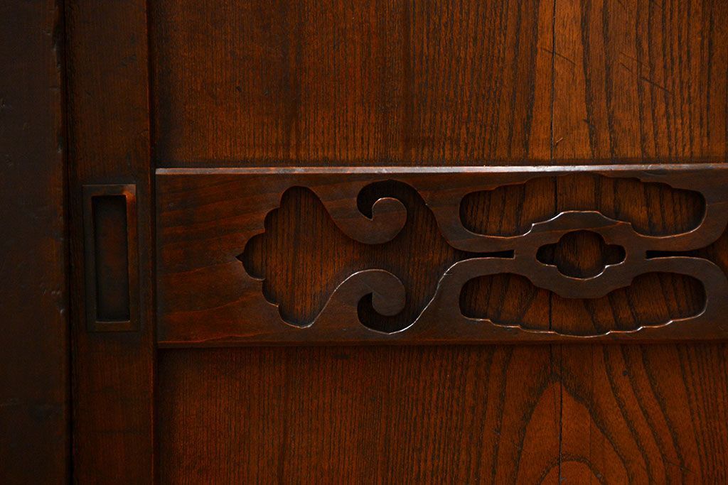 アンティーク家具　古民具・骨董 上品な結霜ガラス　4尺水屋箪笥　(食器棚、キャビネット)