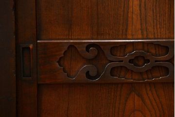 アンティーク家具　古民具・骨董 上品な結霜ガラス　4尺水屋箪笥　(食器棚、キャビネット)