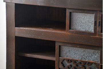 アンティーク家具　古民具・骨董 上品な結霜ガラス　4尺水屋箪笥　(食器棚、キャビネット)