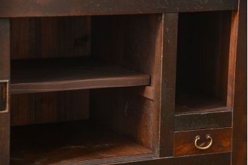 アンティーク家具　古民具・骨董 上品な結霜ガラス　4尺水屋箪笥　(食器棚、キャビネット)