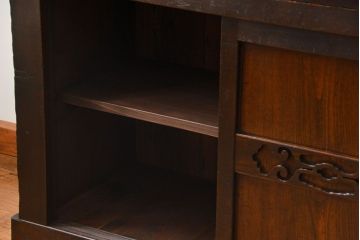 アンティーク家具　古民具・骨董 上品な結霜ガラス　4尺水屋箪笥　(食器棚、キャビネット)