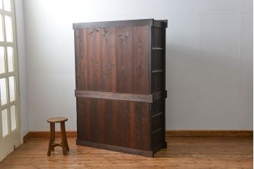 アンティーク家具　古民具・骨董 上品な結霜ガラス　4尺水屋箪笥　(食器棚、キャビネット)