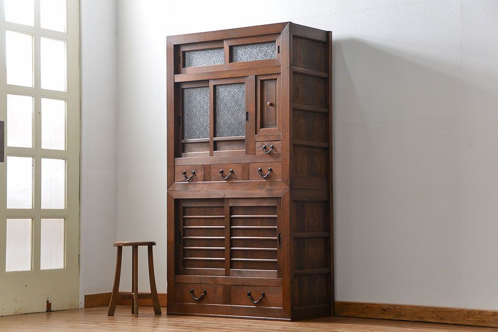 アンティーク家具　古民具・骨董 作りの良い　上品な3尺水屋箪笥　(食器棚、キャビネット)