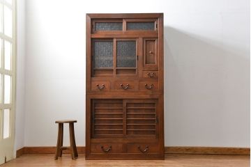 アンティーク家具　古民具・骨董 作りの良い　上品な3尺水屋箪笥　(食器棚、キャビネット)