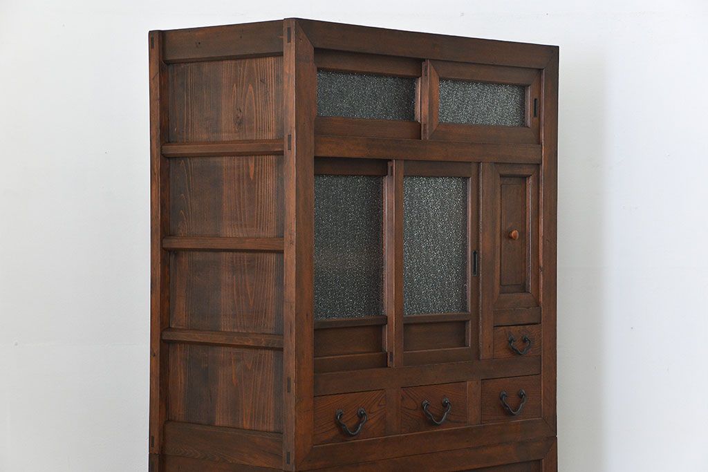 アンティーク家具　古民具・骨董 作りの良い　上品な3尺水屋箪笥　(食器棚、キャビネット)