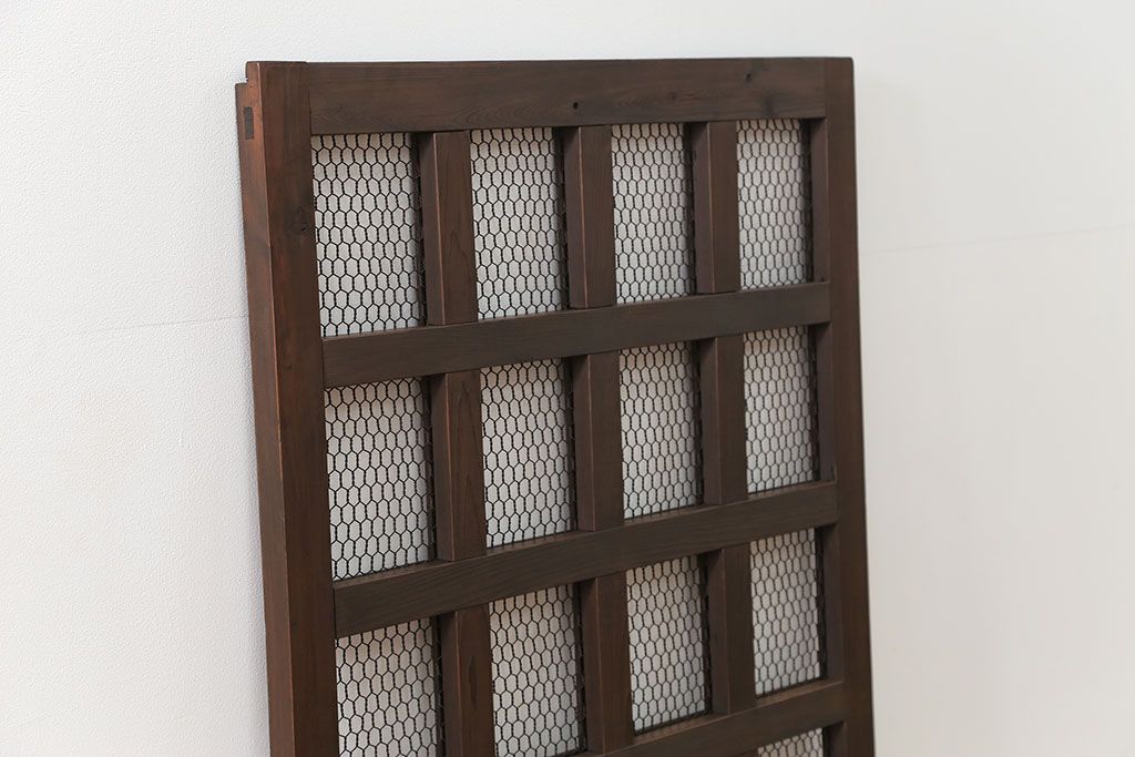 古民具・骨董 小さな金網付き格子窓　1枚(1)(格子戸、引き戸)