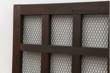 古民具・骨董 小さな金網付き格子窓　1枚(1)(格子戸、引き戸)