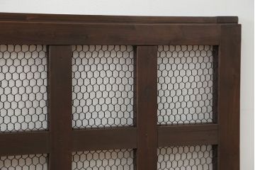 古民具・骨董 小さな金網付き格子窓　1枚(1)(格子戸、引き戸)