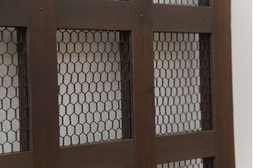 古民具・骨董 小さな金網付き格子窓　1枚(1)(格子戸、引き戸)