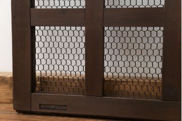 古民具・骨董 小さな金網付き格子窓　1枚(1)(格子戸、引き戸)