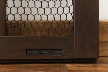 古民具・骨董 小さな金網付き格子窓　1枚(1)(格子戸、引き戸)