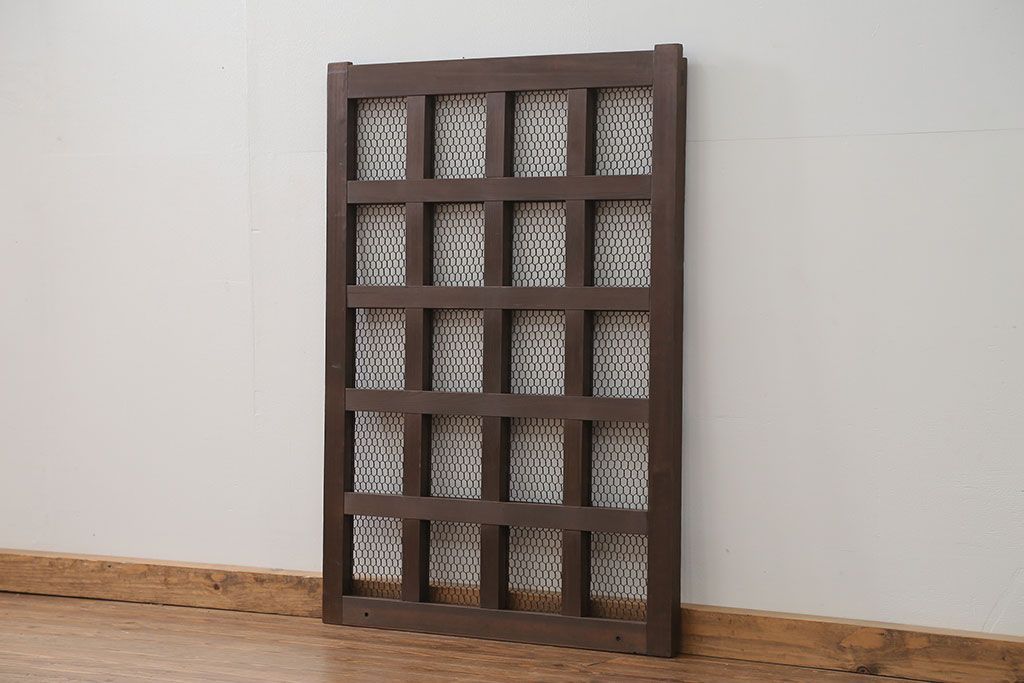 古民具・骨董 小さな金網付き格子窓　1枚(2)(格子戸、引き戸)