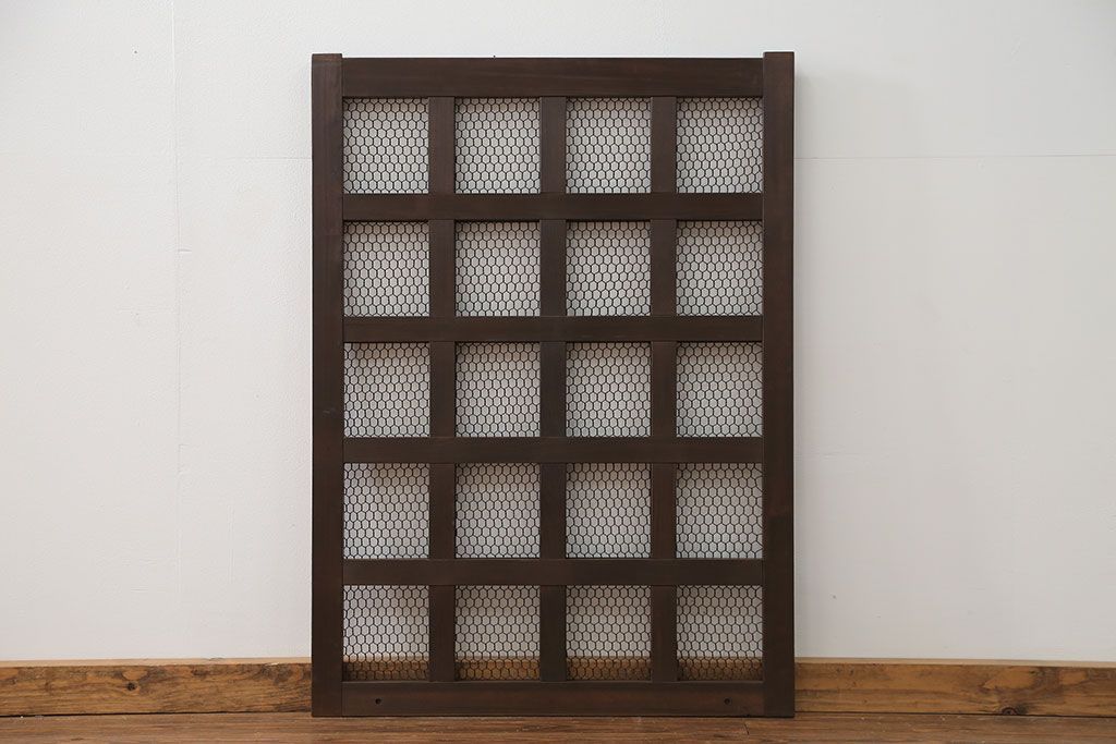 古民具・骨董 小さな金網付き格子窓　1枚(2)(格子戸、引き戸)