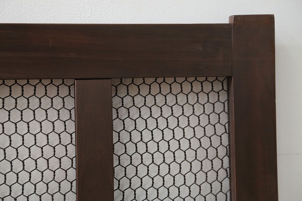 古民具・骨董 小さな金網付き格子窓　1枚(2)(格子戸、引き戸)