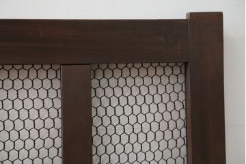 古民具・骨董 小さな金網付き格子窓　1枚(2)(格子戸、引き戸)