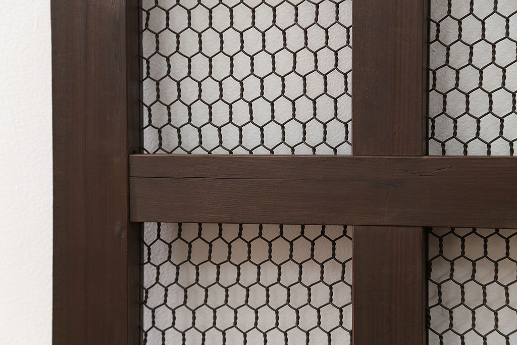 古民具・骨董 小さな金網付き格子窓　1枚(2)(格子戸、引き戸)