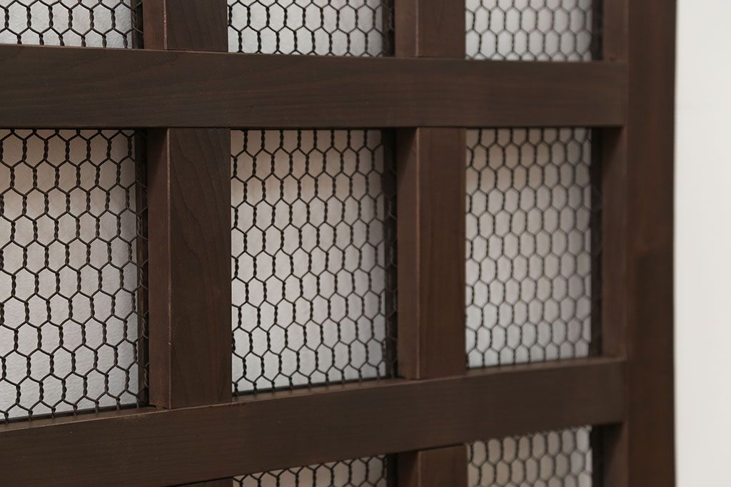 古民具・骨董 小さな金網付き格子窓　1枚(2)(格子戸、引き戸)