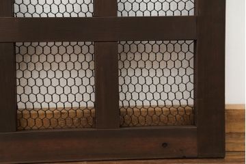 古民具・骨董 小さな金網付き格子窓　1枚(2)(格子戸、引き戸)