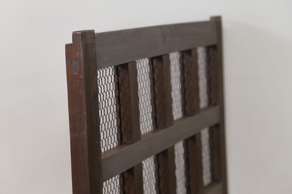 古民具・骨董 小さな金網付き格子窓　1枚(2)(格子戸、引き戸)