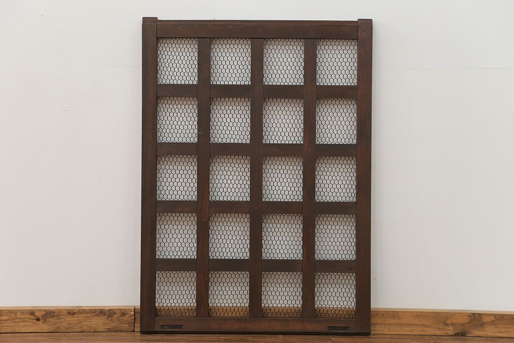 古民具・骨董 小さな金網付き格子窓　1枚(2)(格子戸、引き戸)