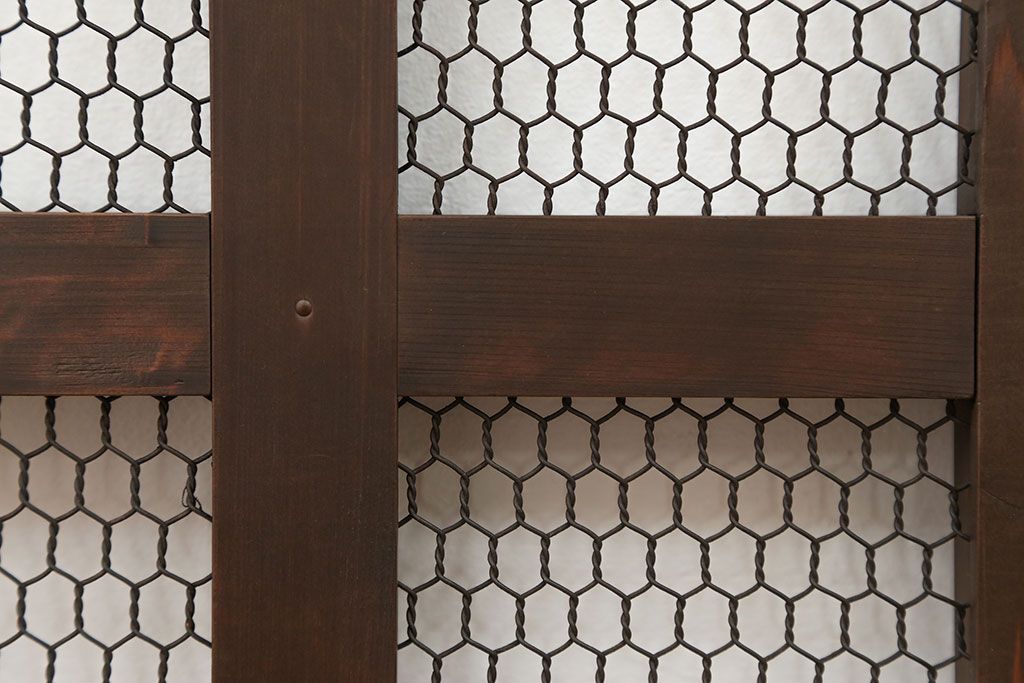 古民具・骨董 小さな金網付き格子窓　1枚(2)(格子戸、引き戸)