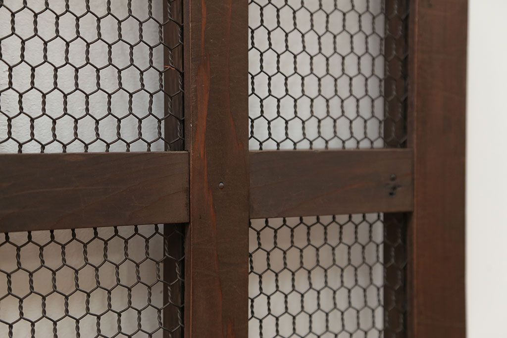古民具・骨董 小さな金網付き格子窓　1枚(2)(格子戸、引き戸)