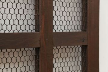 古民具・骨董 小さな金網付き格子窓　1枚(2)(格子戸、引き戸)