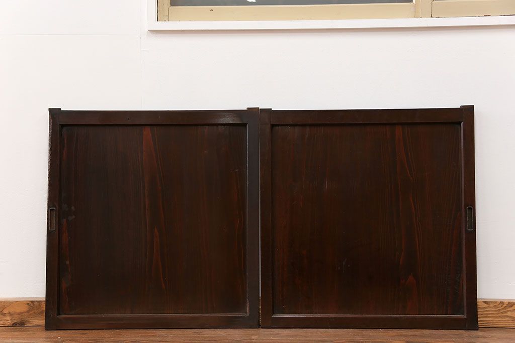 アンティーク 古い木のシンプルな板戸2枚セット(引き戸、窓)