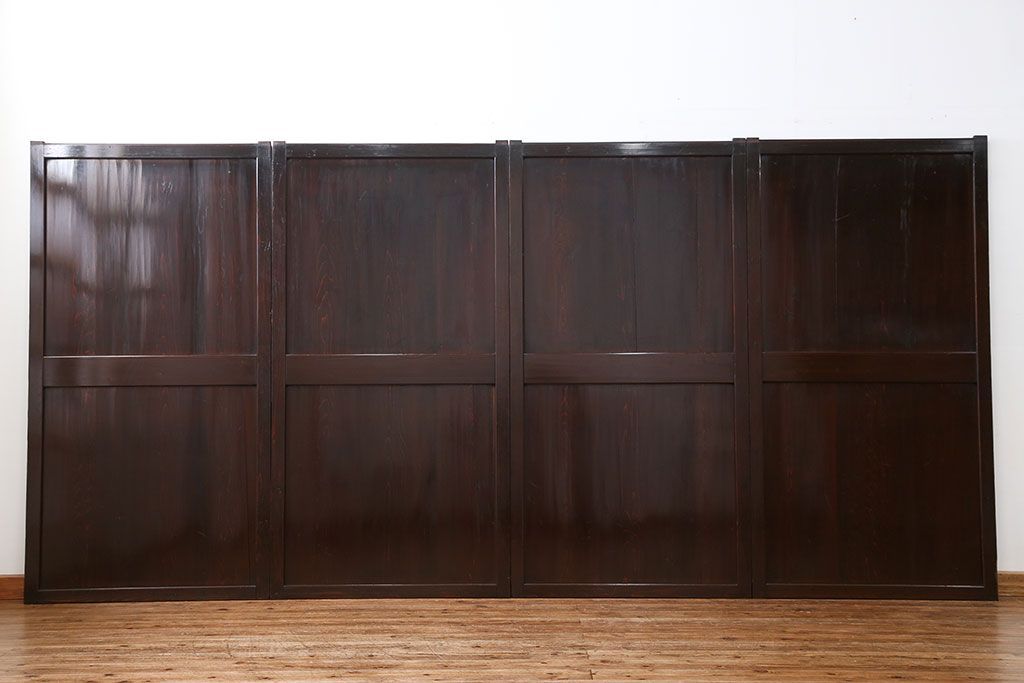 古民具・骨董 囲炉裏でいぶされた　つやのある帯戸　4枚セット　(引き戸、古民家)