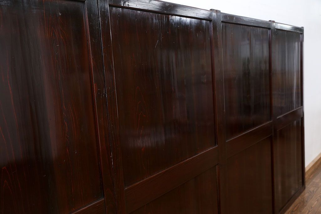 古民具・骨董 囲炉裏でいぶされた　つやのある帯戸　4枚セット　(引き戸、古民家)