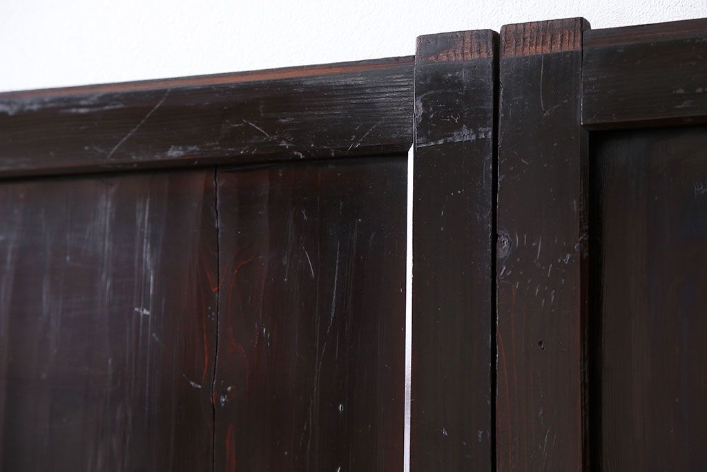 古民具・骨董 囲炉裏でいぶされた　つやのある帯戸　4枚セット　(引き戸、古民家)