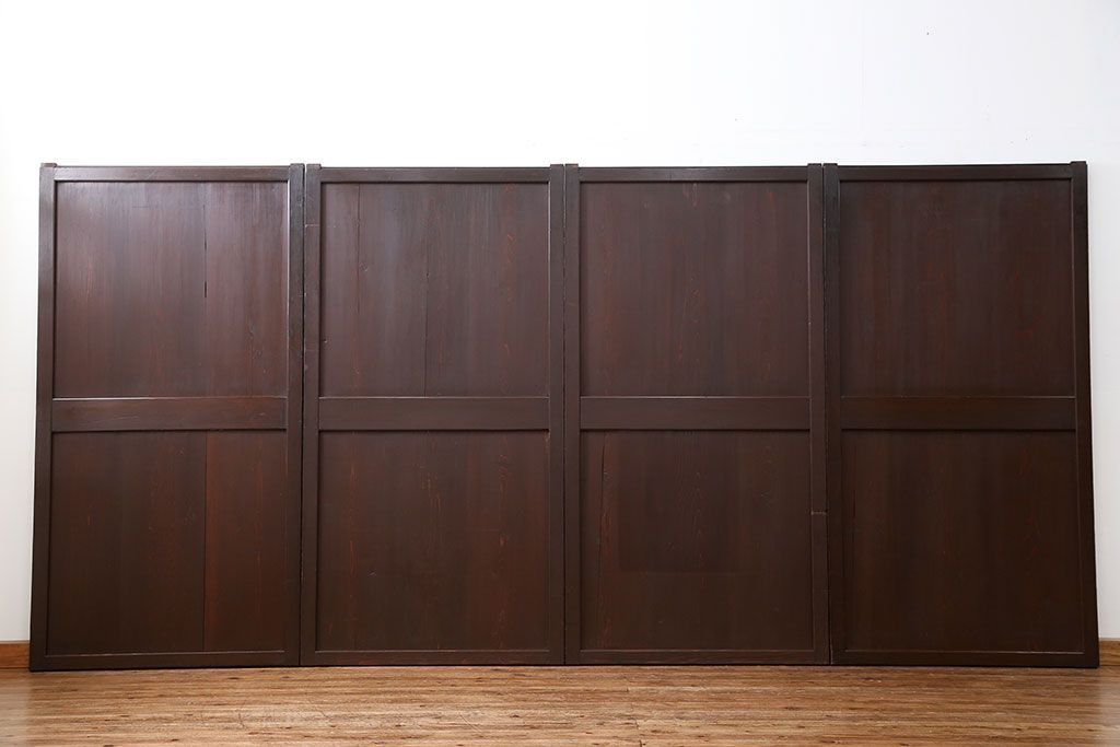 古民具・骨董 囲炉裏でいぶされた　つやのある帯戸　4枚セット　(引き戸、古民家)