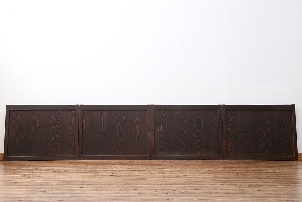 古民具・骨董 シンプル杢目の良い板戸　4枚セット　(引き戸、窓)